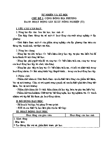 Giáo án Tự Nhiên Xã Hội 3 (Cánh Diều) - Bài 9: Hoạt động sản xuất nông nghiệp (Tiết 2)