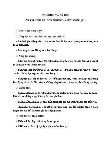 Giáo án Tự Nhiên Xã Hội 3 (Cánh Diều) - Ôn tập: Chủ đề Con người và sức khỏe (Tiết 2)