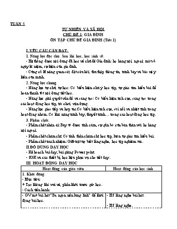 Giáo án Tự Nhiên Xã Hội 3 (Cánh Diều) - Ôn tập: Chủ đề Gia đình (Tiết 1)