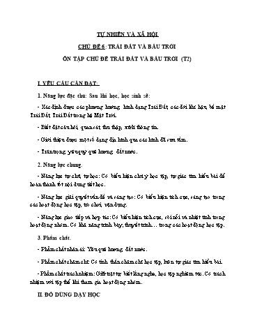 Giáo án Tự Nhiên Xã Hội 3 (Cánh Diều) - Ôn tập: Chủ đề Trái Đất và bầu trời (Tiết 2)