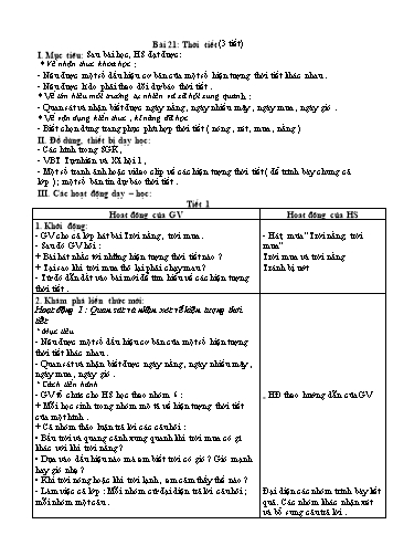 Giáo án Tự Nhiên Xã Hội Lớp 1 (Cánh Diều) - Bài 21: Thời tiết