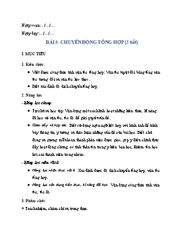 Giáo án Vật Lí 10 (Chân trời sáng tạo) - Bài 5: Chuyển động tổng hợp