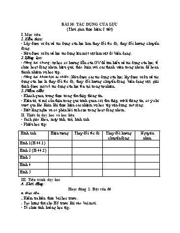 Giáo án Vật Lí 6 (Chân trời sáng tạo) - Bài 36: Tác dụng của lực