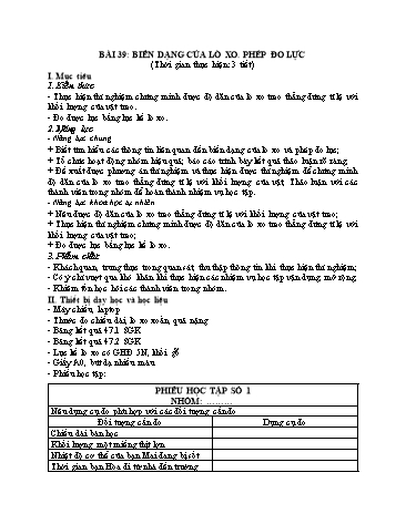 Giáo án Vật Lí 6 (Chân trời sáng tạo) - Bài 39: Biến dạng của lò xo. Phép đo lực