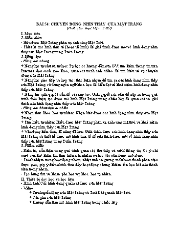 Giáo án Vật Lí 6 (Chân trời sáng tạo) - Bài 44: Chuyển động nhìn thấy của Mặt Trăng