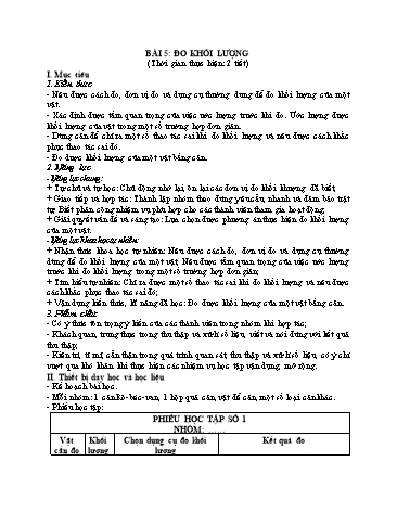 Giáo án Vật Lí 6 (Chân trời sáng tạo) - Bài 5: Đo khối lượng