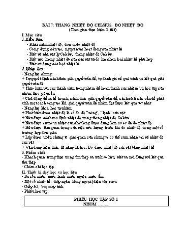 Giáo án Vật Lí 6 (Chân trời sáng tạo) - Bài 7: Thang nhiệt độ Celsius. Đo nhiệt độ