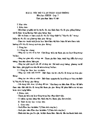 Giáo án Vật Lí 7 (Chân trời sáng tạo) - Bài 11: Tốc độ và an toàn giao thông