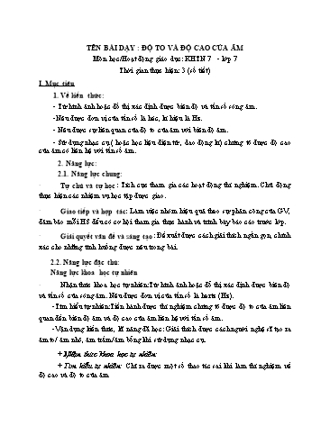 Giáo án Vật Lí 7 (Chân trời sáng tạo) - Bài 13: Độ to và độ cao của âm