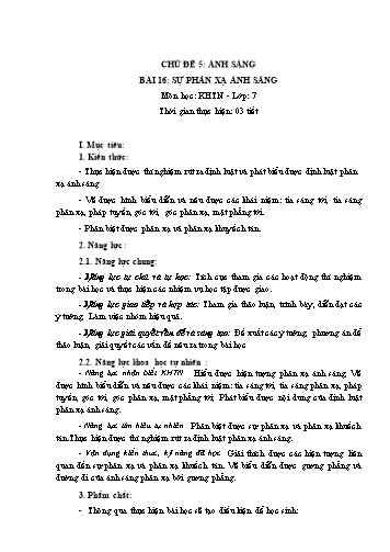 Giáo án Vật Lí 7 (Chân trời sáng tạo) - Bài 16: Sự phản xạ ánh sáng