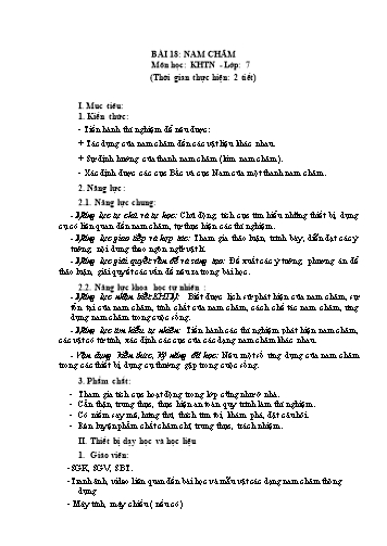 Giáo án Vật Lí 7 (Chân trời sáng tạo) - Bài 18: Nam châm